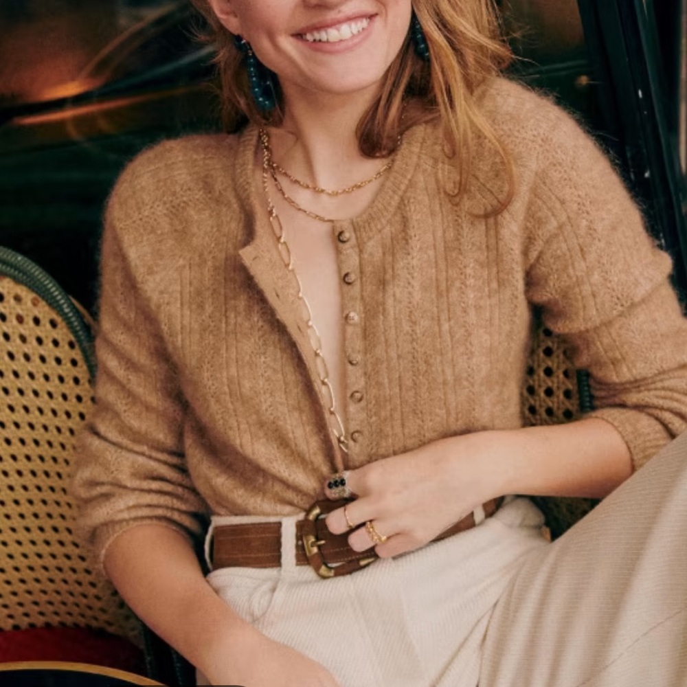 Sezane Camille Cardigan Sweater in Light Camel